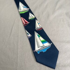 Deborah Hand Made Necktie Men's Blue Sailing‎ Sailboat Nautical Pattern Tie 4x59